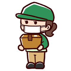 マスクをした配達員　女性