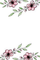 romantic cherry blossom border with copy space, festive floral illustration with sakura flowers for mothers day, valentines or invitations