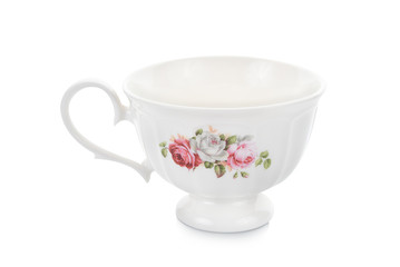Floral coffee cup isolated on white background