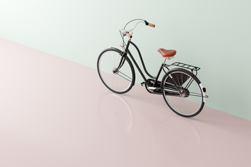 Fototapeta na wymiar Vintage bike in empty clean room in pastel colors.