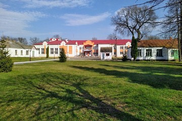 Fototapeta na wymiar Village school in sunny daytime at spring season
