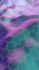 Obraz premium Colorful honeycomb with a gradient color on a light background. Perspective view on polygon look like honeycomb. Wavy surface. Isometric geometry. 3D illustration