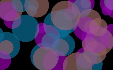 Multicolored translucent circles on a dark background. Red tones. 3D illustration