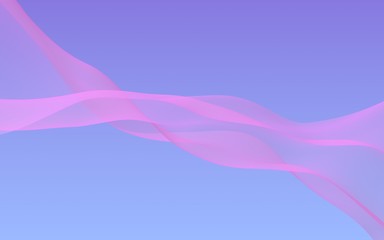 Pink wave on blue sky abstract background. Fluttering pink scarf. Waving on wind pink fabric. 3D illustration
