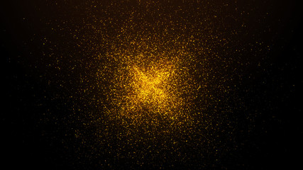 gold particles abstract background with shining golden floor particle stars dust.Beautiful futuristic glittering in space on black background.	