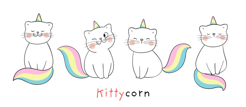 Draw collection adorable cat like unicorn.