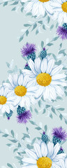 Fototapeta na wymiar vertical seamless pattern with white daisy