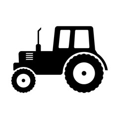 Tractor icon. Black and white vector illustration farm transport.