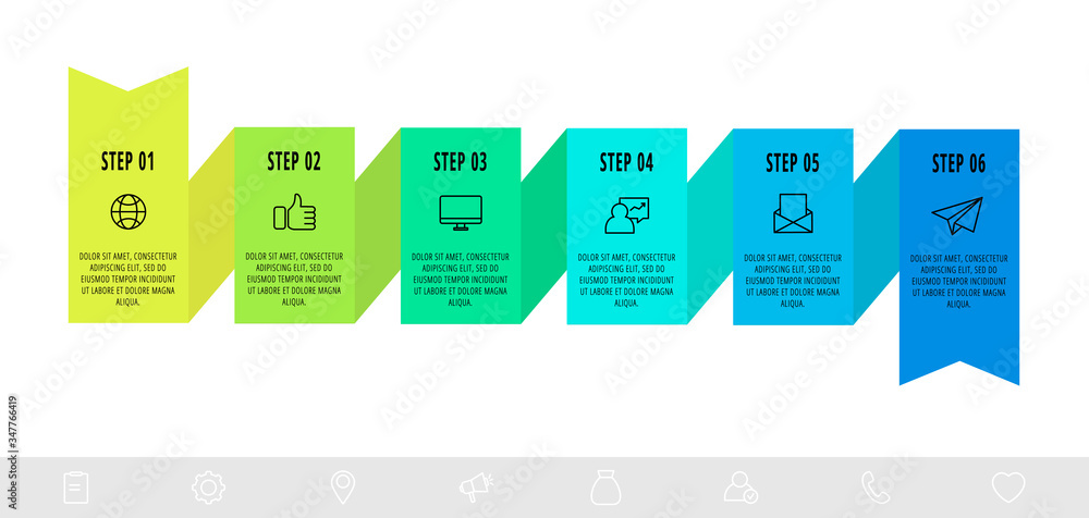 Poster vector infographics design template with 6 labels. modern ribbon concept. origami style can be used 