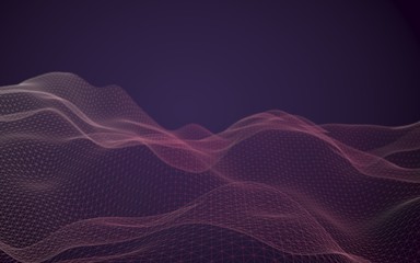 Abstract landscape background. Cyberspace purple grid. hi tech network. 3D illustration