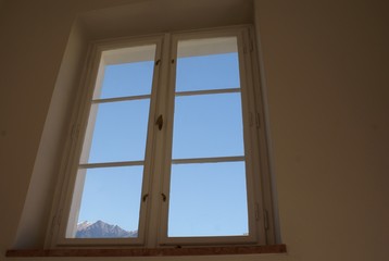 Mountain Viewed Through Window