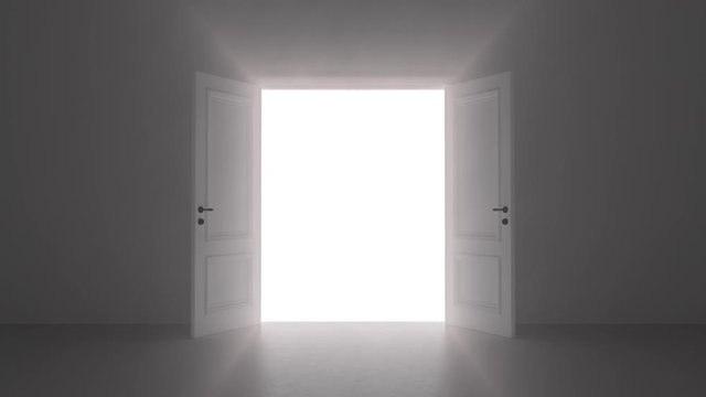 open door shine in dark room