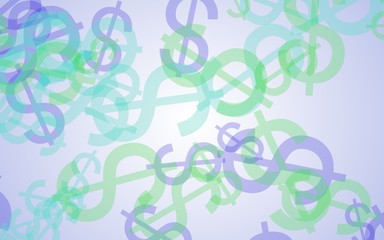 Multicolored translucent dollar signs on white background. 3D illustration
