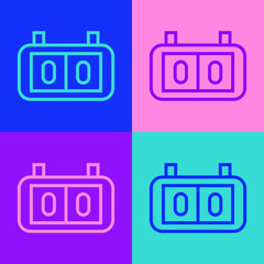 Pop art line Sport mechanical scoreboard and result display icon isolated on color background.  Vector Illustration