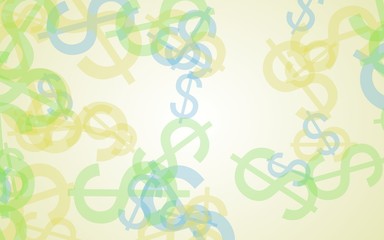 Multicolored translucent dollar signs on white background. 3D illustration