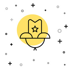 Black line Western cowboy hat icon isolated on white background. Random dynamic shapes. Vector Illustration