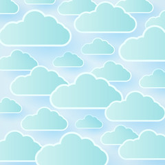 Cloudscape, blue sky with clouds background, paper art style