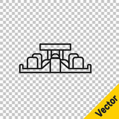 Black line Formula 1 racing car icon isolated on transparent background.  Vector Illustration