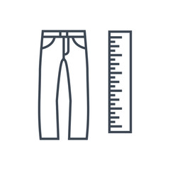 Thin line icon garment industry, clothing size, jeans, trousers