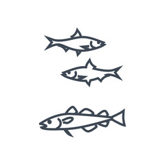 Thin line icon fish, cod and herring
