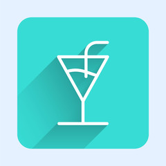 White line Cocktail icon isolated with long shadow. Green square button. Vector Illustration