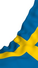 The flag of Sweden. Official state symbol of the Kingdom of Sweden. A blue field with a yellow Scandinavian cross that extends to the edges of the flag. 3d illustration