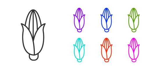 Black line Corn icon isolated on white background. Set icons colorful. Vector Illustration