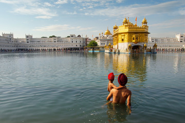 pilgrim at the golden temple in the city of  Amritsar-India,main temple of sikh people