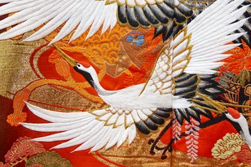 Fotobehang Kraanvogels Traditional japanese kimono textile pattern style with crane element  © h368k742