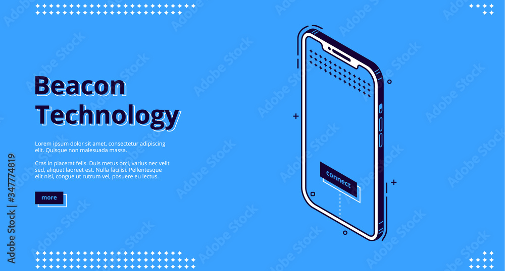 Poster beacon technology banner. internet of things system concept. vector landing page of marketing strate