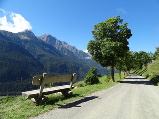 Mountain view including bench in Switzerland