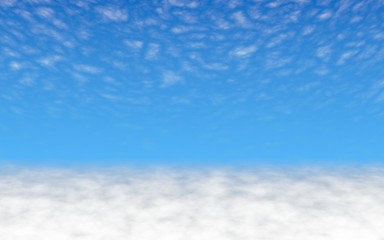 Blue sky background with white clouds. Cumulus white clouds in the clear blue sky in the morning. 3D illustration