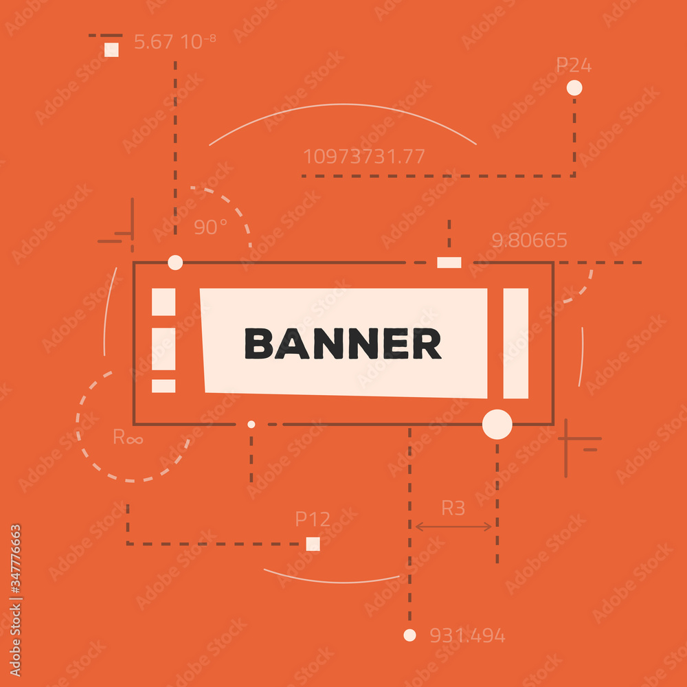 Fototapete linear abstract banner. red and black colors with white. dashed lines and numbers. geometric shapes 
