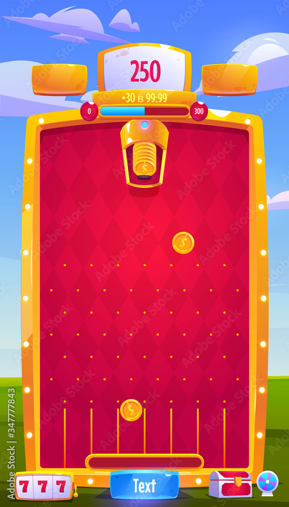 Poster mobile game ui ux design. vector interface for arcade with score, icons, level, menu buttons and tro