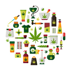 Marijuana hemp cannabis medical legalisation vector set