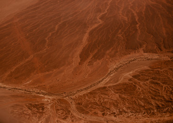 Photo of desert from the plane. View from above.  Situational plan with alien landscape.