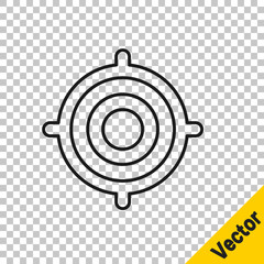 Black line Target sport icon isolated on transparent background. Clean target with numbers for shooting range or shooting. Vector Illustration