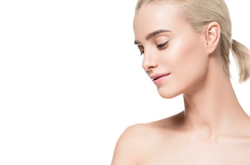 Obraz na płótnie Canvas Woman clean skin beauty face cosmetic concept pure beautiful female 