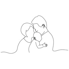 family kissing baby continuous line