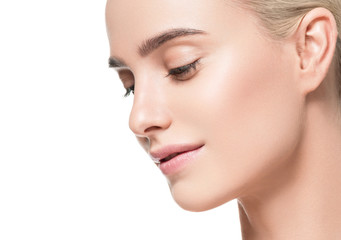 Fototapeta premium Woman face natural make up healthy clean skin beauty face cosmetic concept pure beautiful female 