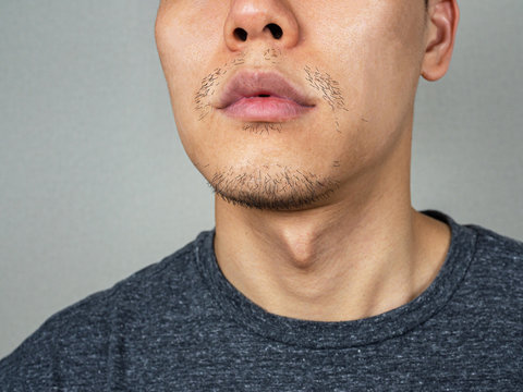 Asian Man Beard Or Facial Hair - Close Up Shot