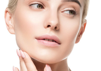 Obraz premium Woman face natural make up healthy clean skin beauty face cosmetic concept pure beautiful female 