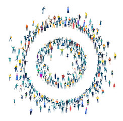 Alphabet. Letter made of many little people, crowd creation. Lots of busy people create letter shape. 