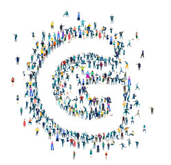Alphabet. Letter made of many little people, crowd creation. Lots of busy people create letter shape. 