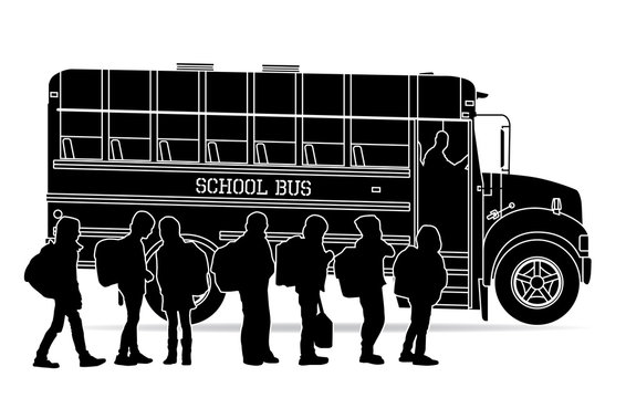 black school bus with students boarding clip art preview