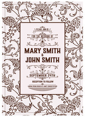 Vintage wedding invitation. Save the date. Vector illustration