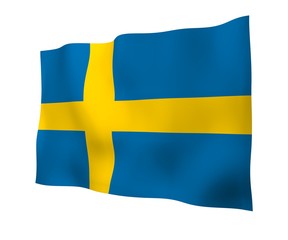 The flag of Sweden. Official state symbol of the Kingdom of Sweden. A blue field with a yellow Scandinavian cross that extends to the edges of the flag. 3d illustration