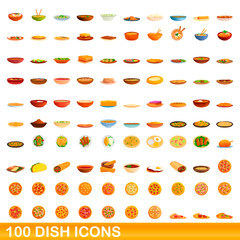 100 dish icons set. Cartoon illustration of 100 dish icons vector set isolated on white background