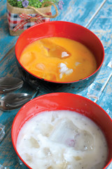 cold soursop and mangoo juices in a bowl