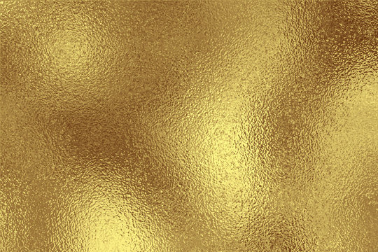 Gold metallic effect foil. Golden texture for design. Beautiful background. Abstract glitter mottled speckled structure. Shine glitterer metal effect. Gold surface. Backdrop golden metal plate. Vector